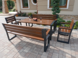 Zestaw MODERN stół +dwie ławki z oparciem i dwa krzesła z oparciem