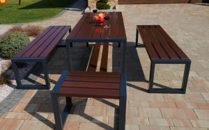 Zestaw MODERN stół+ dwie ławki i dwa krzesła bez oparcia