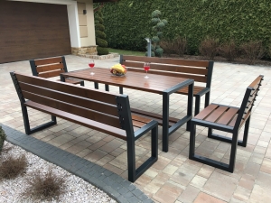 Zestaw MODERN stół + dwie ławki z oparciem i dwa krzesła z oparciem bez podłokietników